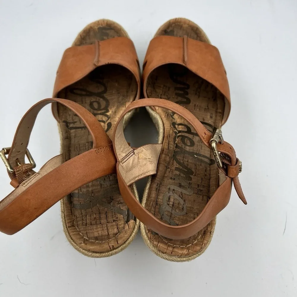 Sam Edelman Maura Espadrille Wedge Sandals Tan Brown Leather Size 9.5 M